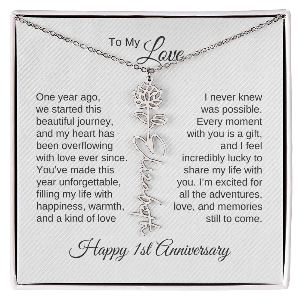 One Year Anniversary Gift for Her One Year Anniversary, Flower Name Necklace