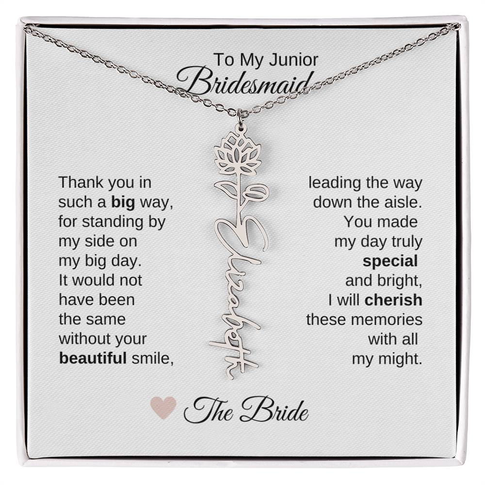 Junior Bridesmaid Gifts Wedding Bridal Party Gifts Birth Flower Custom Name - MKT Custom Jewelry