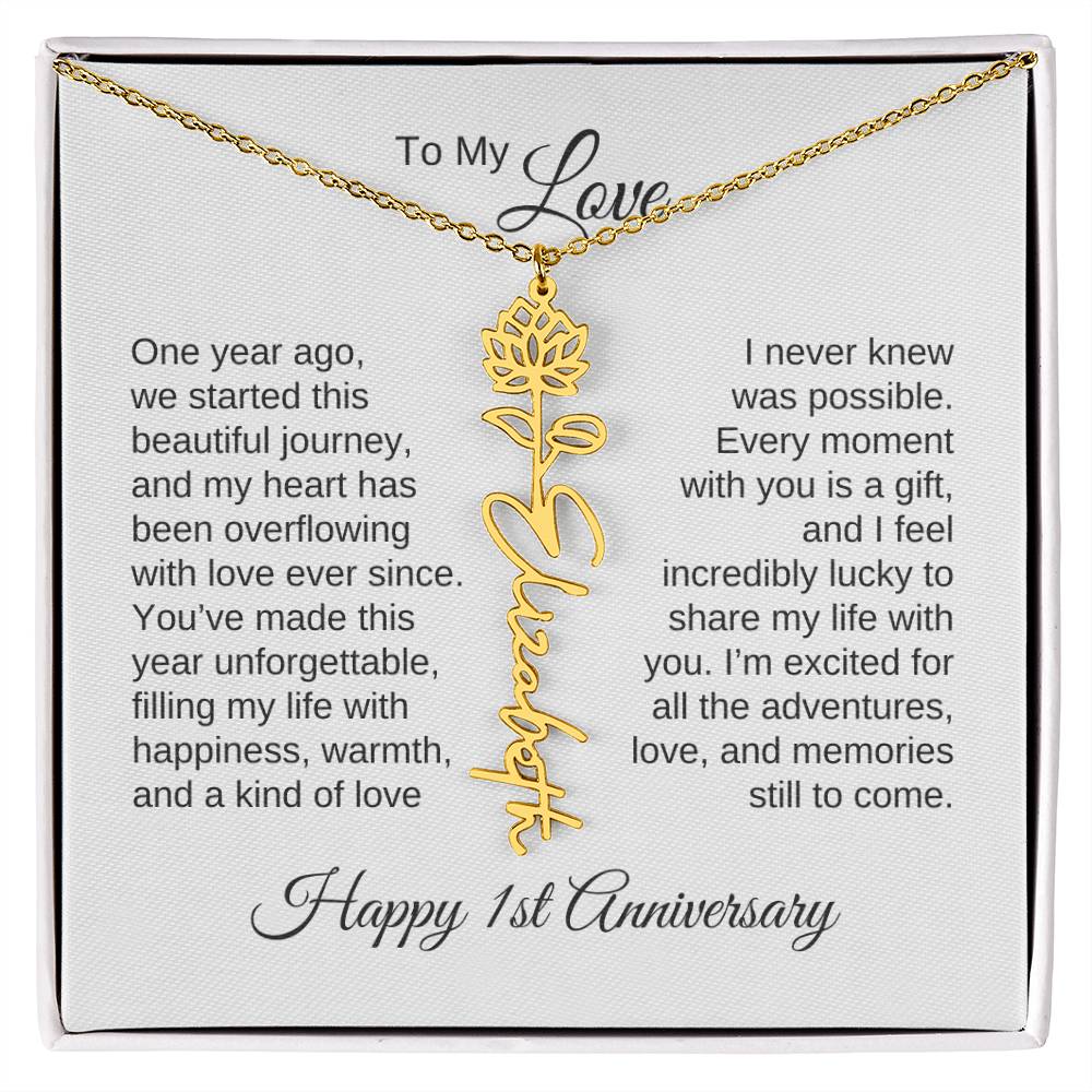 One Year Anniversary Gift for Her One Year Anniversary, Flower Name Necklace