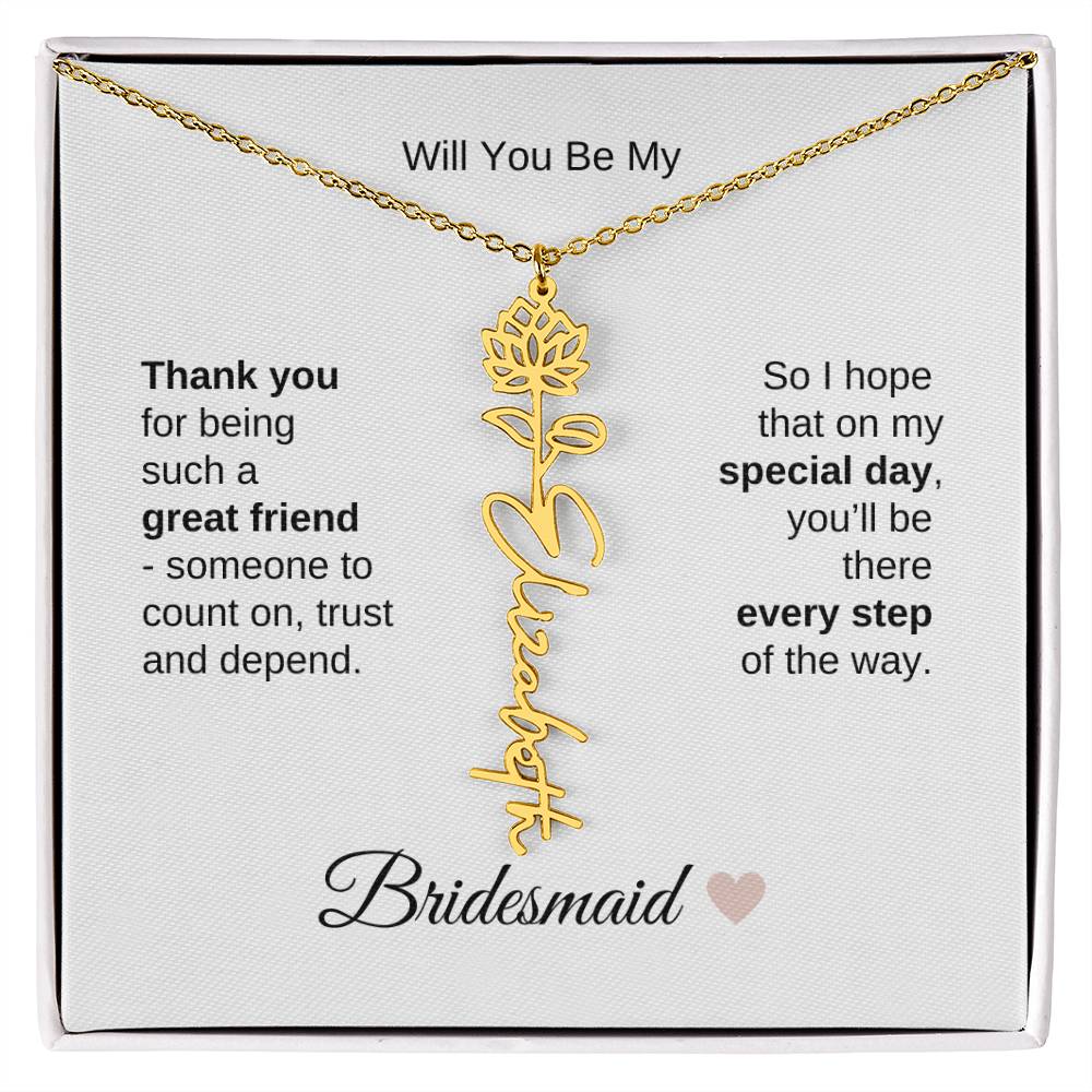 Will You Be My Bridesmaid Proposal Gift Birth Flower Custom Name Necklace