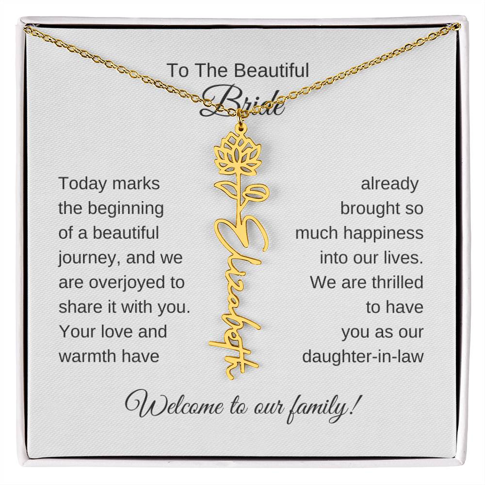 Daughter In Law Gift For Wedding, Flower Name Necklace, Wedding Gift Daughter-In-Law