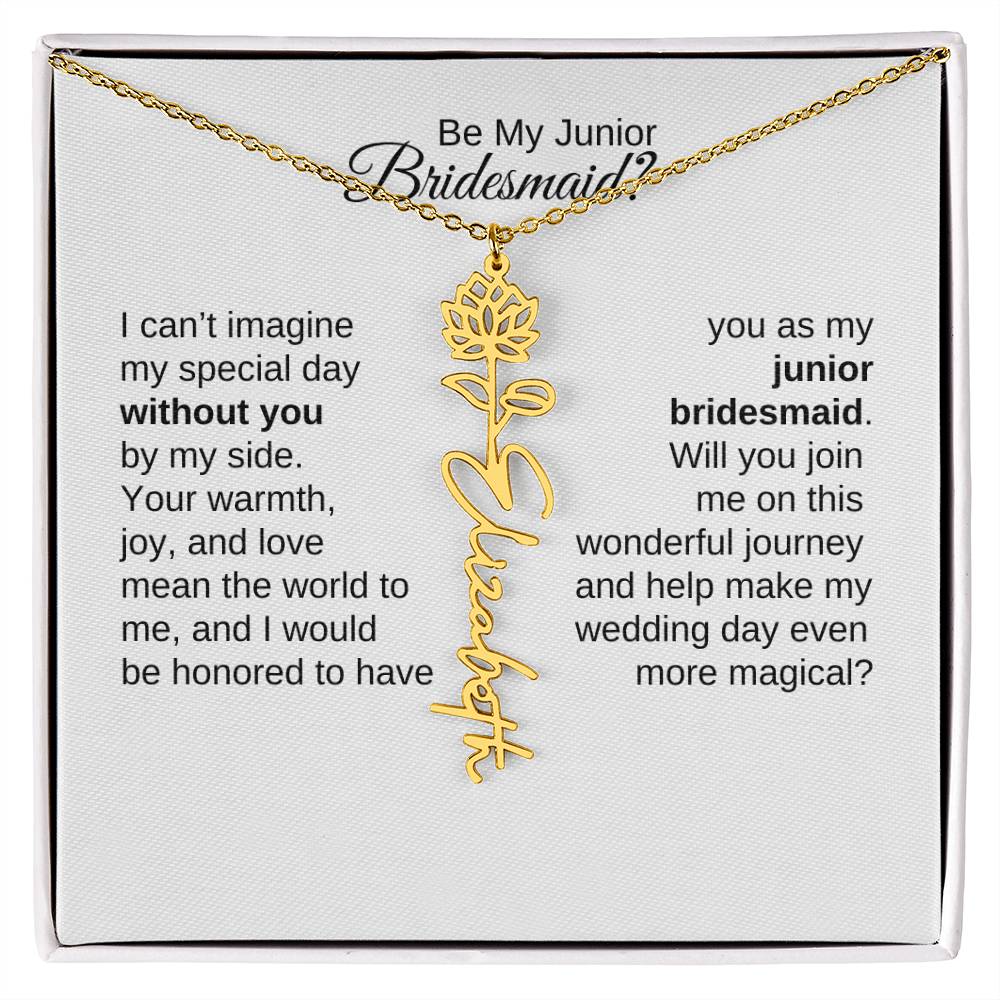 Junior Bridesmaid Proposal Gift, Flower Name Necklace, Jr Bridesmaid Gift