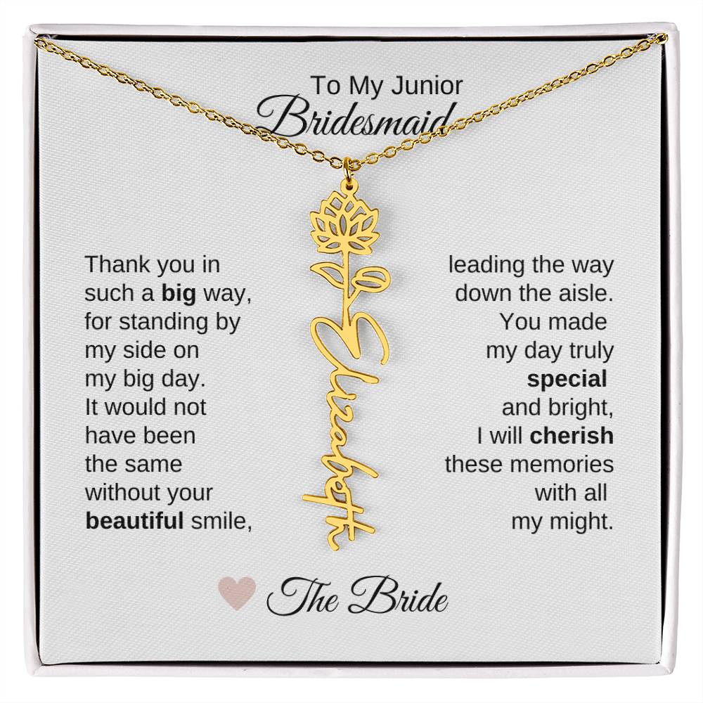 Junior Bridesmaid Gifts Wedding Bridal Party Gifts Birth Flower Custom Name - MKT Custom Jewelry