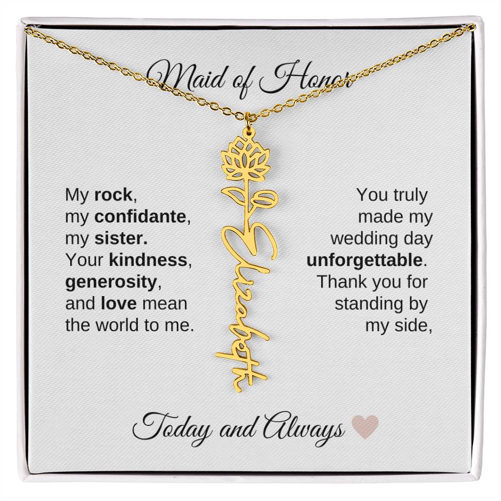 Maid of Honor Wedding Day Gifts Bridal Party Gifts Birth Flower Name Necklace