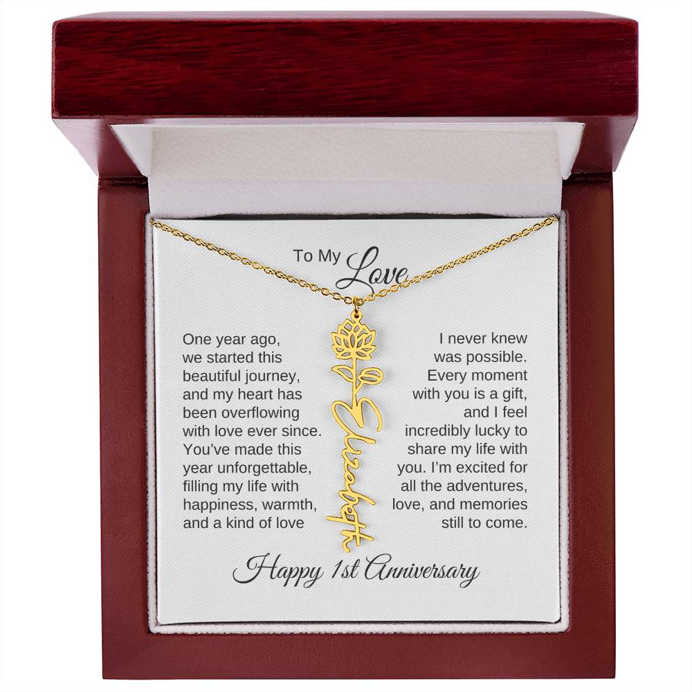 One Year Anniversary Gift for Her One Year Anniversary, Flower Name Necklace