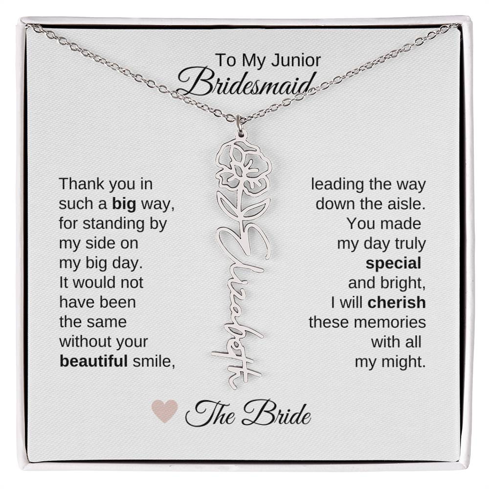 Junior Bridesmaid Gifts Wedding Bridal Party Gifts Birth Flower Custom Name - MKT Custom Jewelry