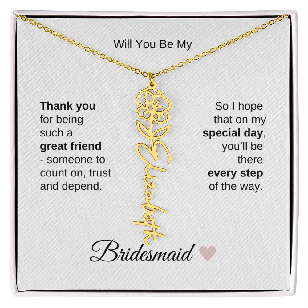 Will You Be My Bridesmaid Proposal Gift Birth Flower Custom Name Necklace