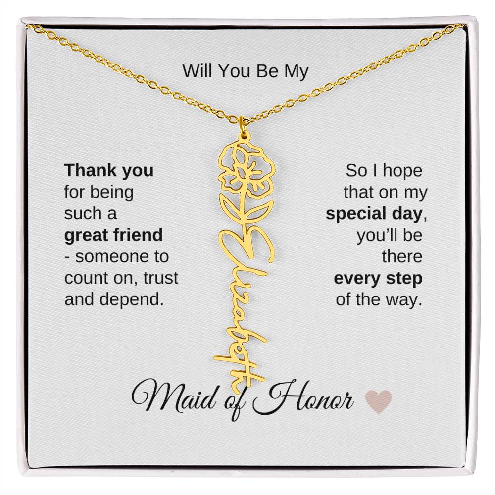 Will You Be My Maid of Honor Proposal Gift Birth Flower Name Necklace