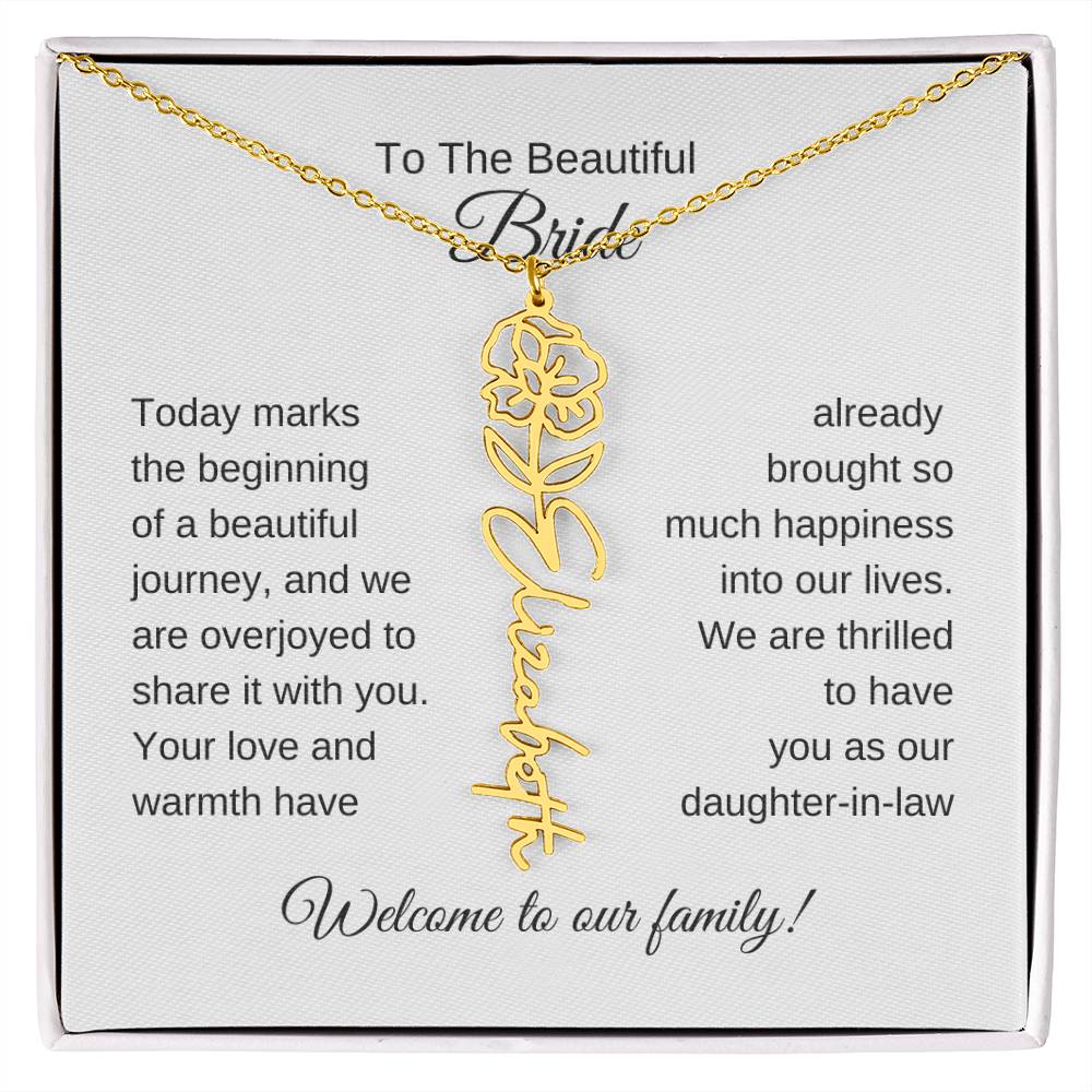 Daughter In Law Gift For Wedding, Flower Name Necklace, Wedding Gift Daughter-In-Law