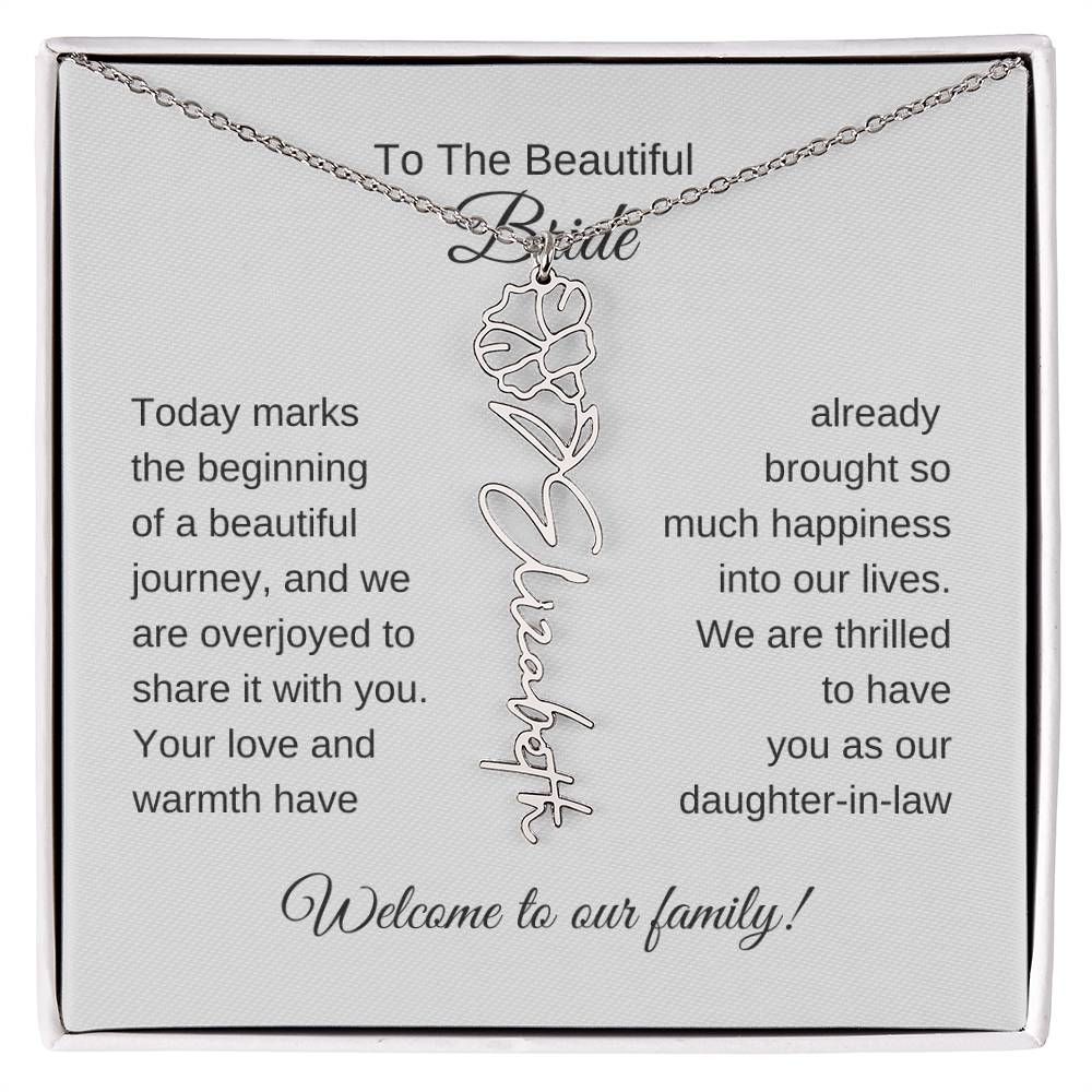 Daughter In Law Gift For Wedding, Flower Name Necklace, Wedding Gift Daughter-In-Law