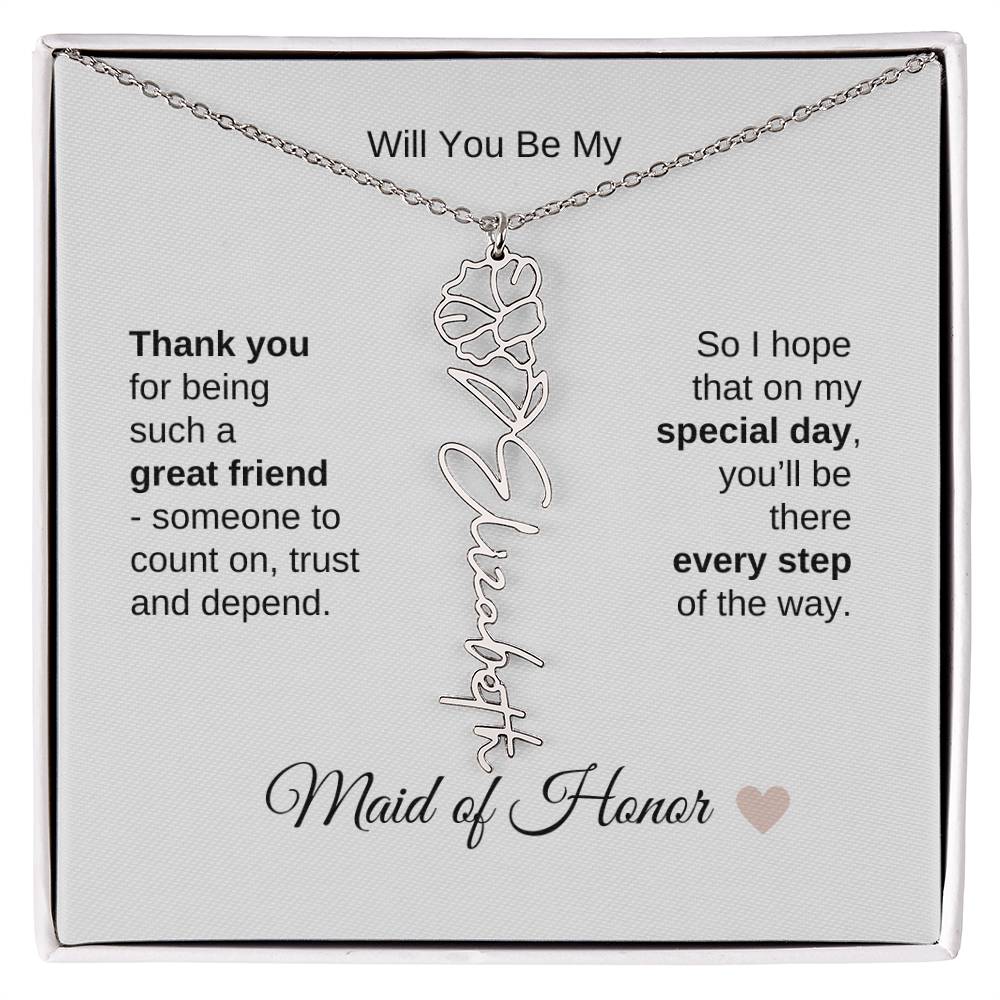 Will You Be My Maid of Honor Proposal Gift Birth Flower Name Necklace