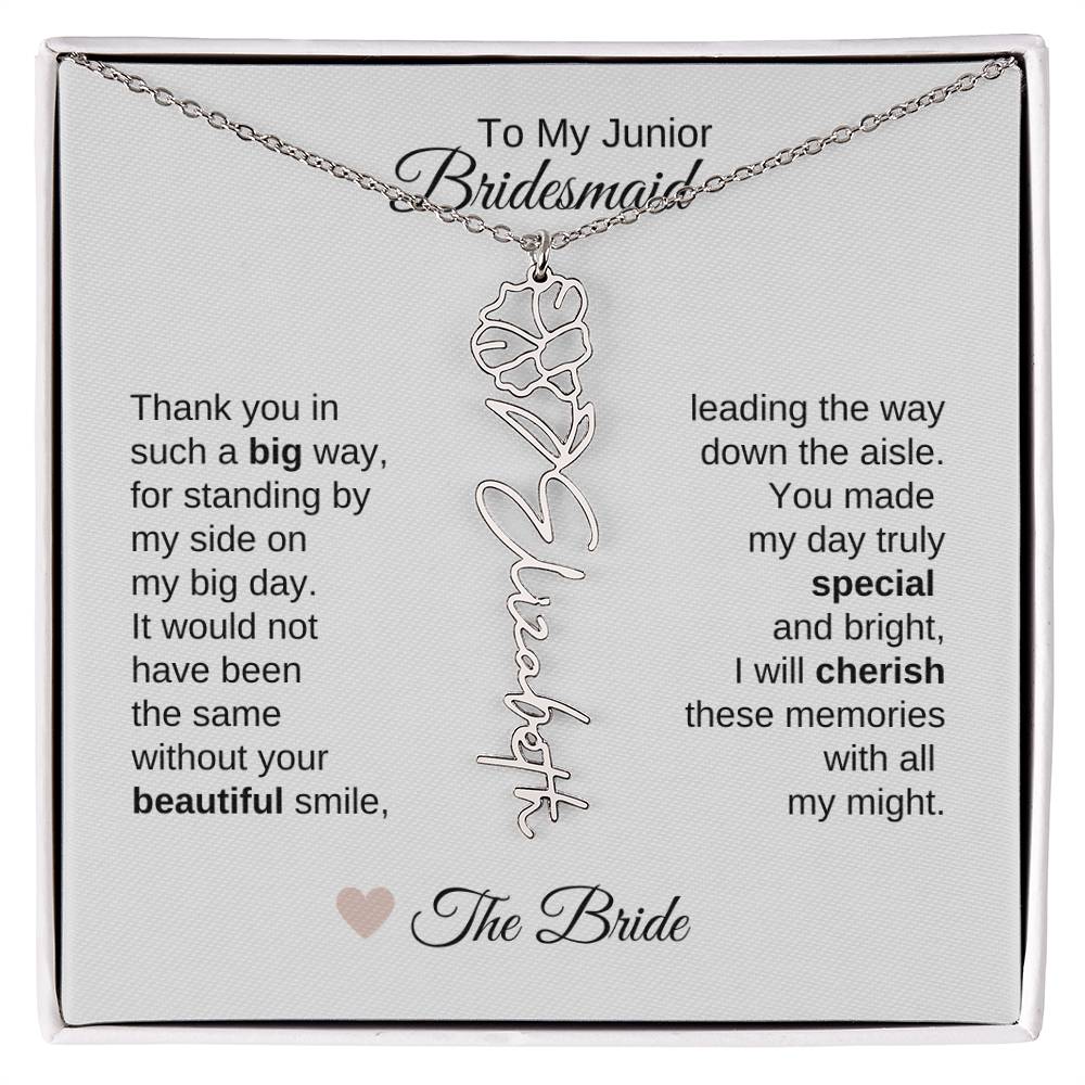 Junior Bridesmaid Gifts Wedding Bridal Party Gifts Birth Flower Custom Name - MKT Custom Jewelry