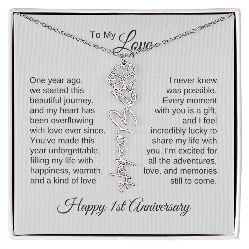 One Year Anniversary Gift for Her One Year Anniversary, Flower Name Necklace