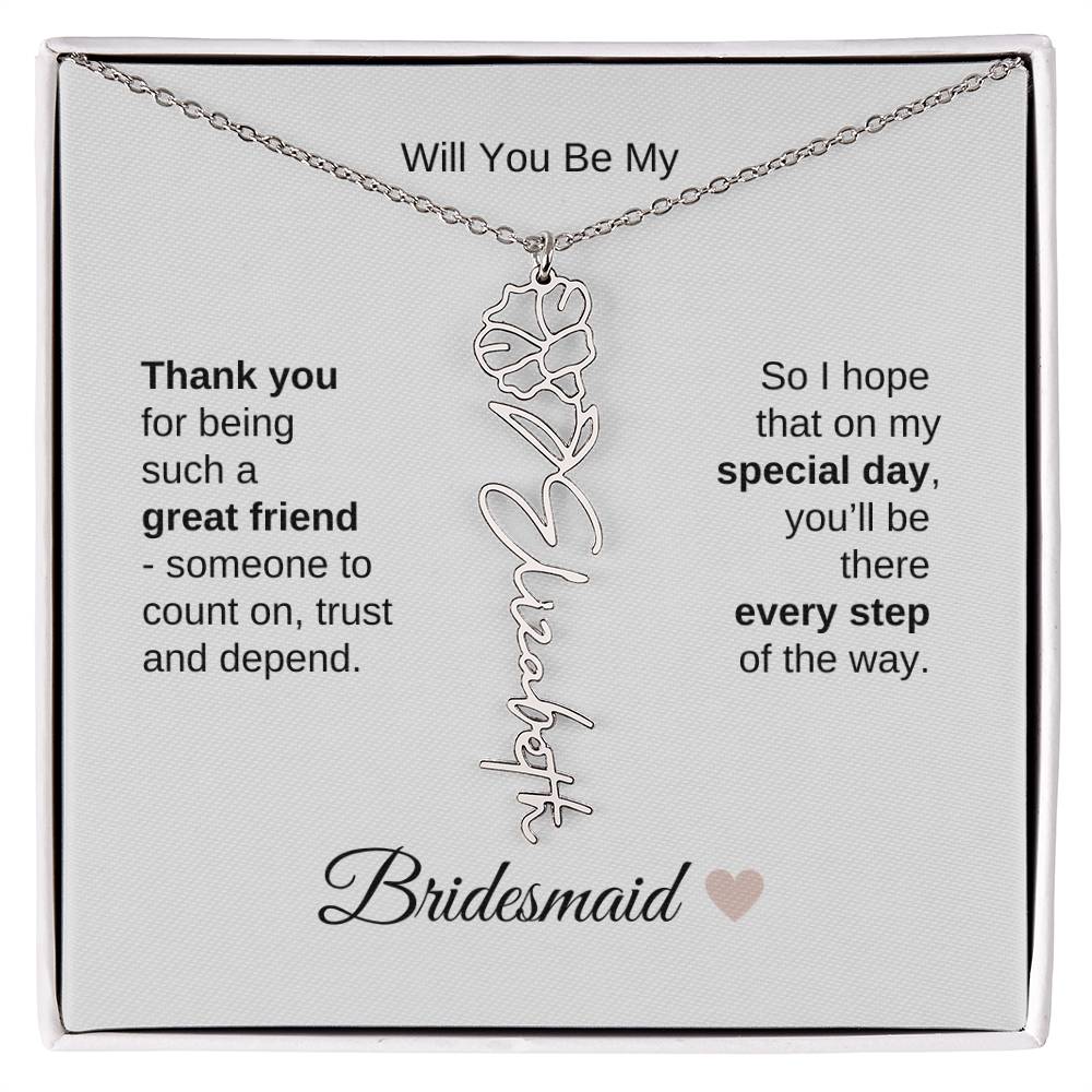 Will You Be My Bridesmaid Proposal Gift Birth Flower Custom Name Necklace