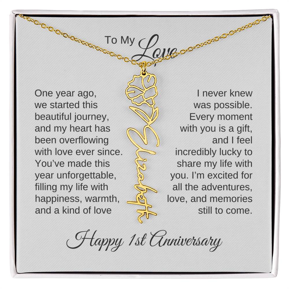 One Year Anniversary Gift for Her One Year Anniversary, Flower Name Necklace