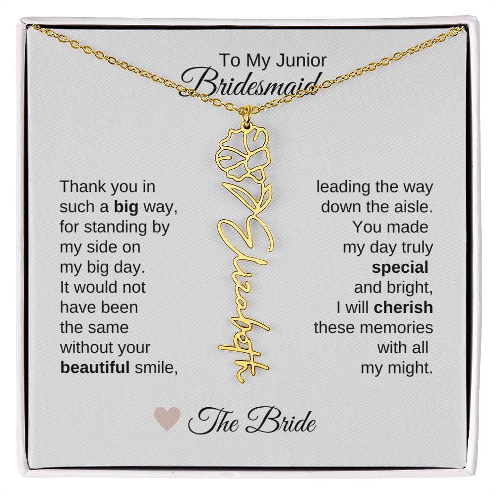 Junior Bridesmaid Gifts Wedding Bridal Party Gifts Birth Flower Custom Name - MKT Custom Jewelry