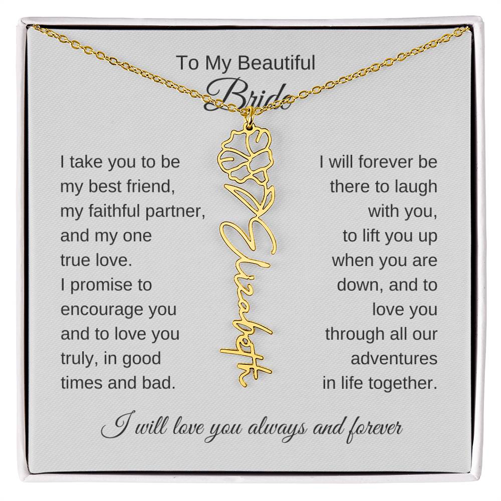 To My Beautiful Bride Gift To Bride From Groom Wedding Gift Flower Name Necklace