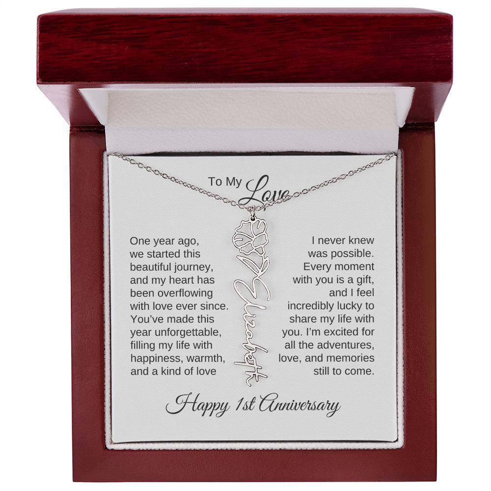 One Year Anniversary Gift for Her One Year Anniversary, Flower Name Necklace