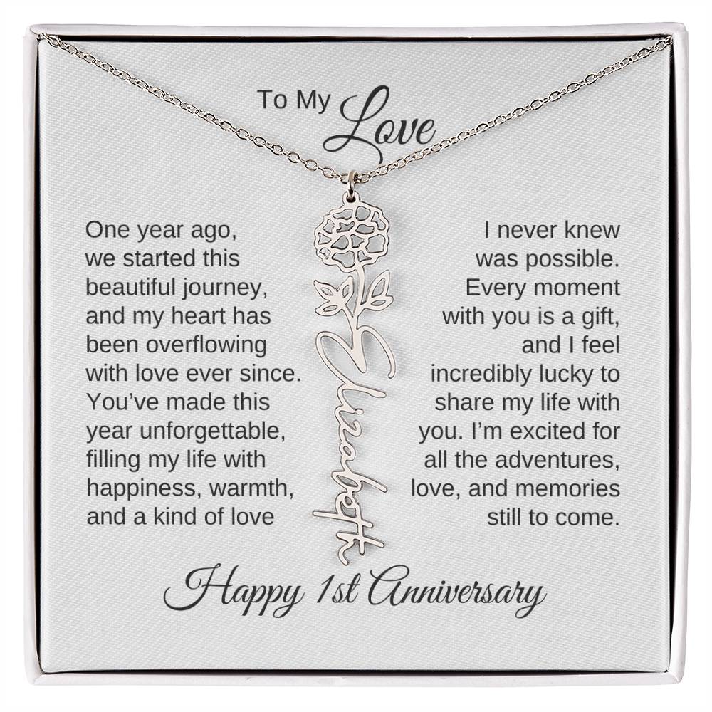 One Year Anniversary Gift for Her One Year Anniversary, Flower Name Necklace