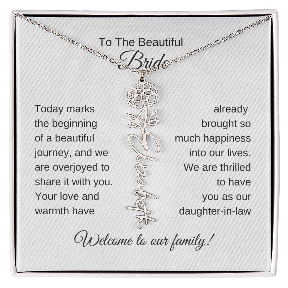 Daughter In Law Gift For Wedding, Flower Name Necklace, Wedding Gift Daughter-In-Law