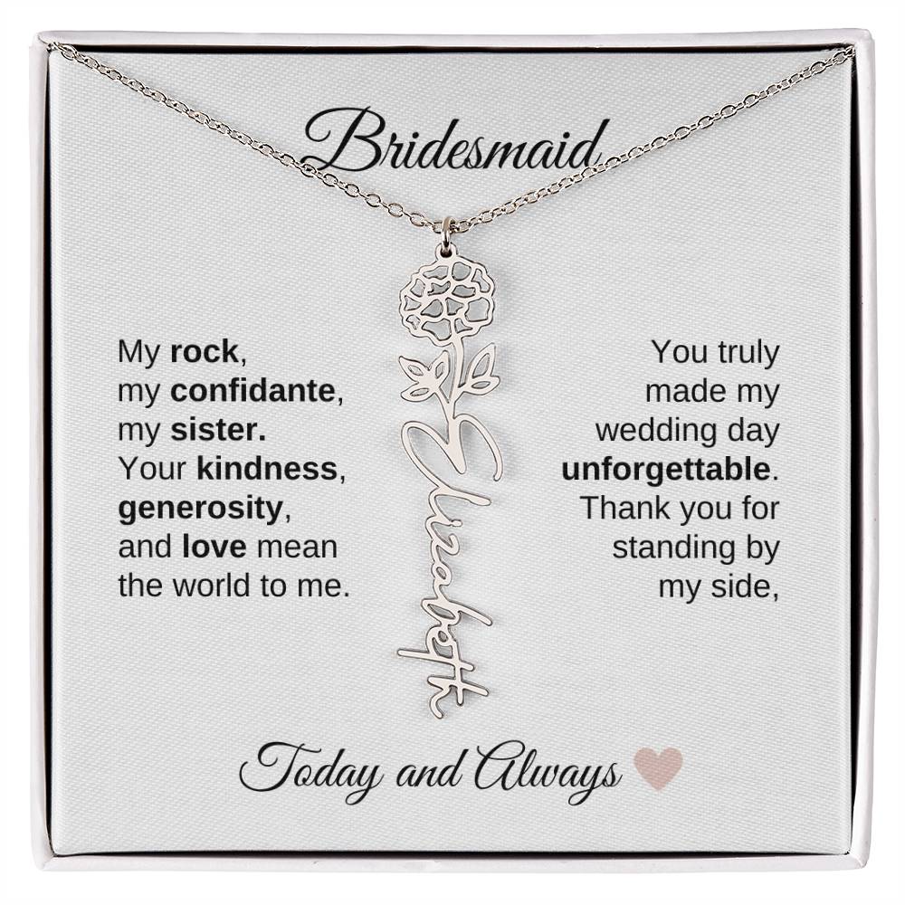 Bridesmaids Wedding Day Gifts Bridal Party Gifts Birth Flower Custom Name Necklace