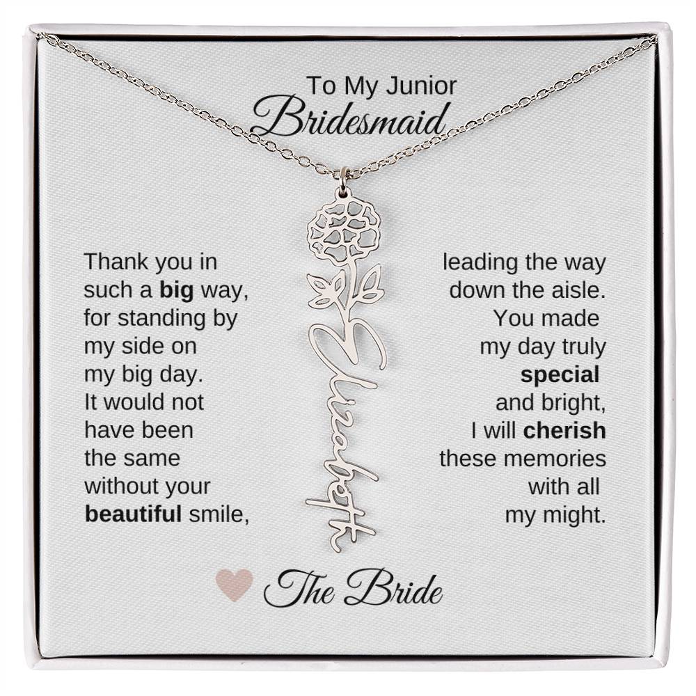 Junior Bridesmaid Gifts Wedding Bridal Party Gifts Birth Flower Custom Name - MKT Custom Jewelry