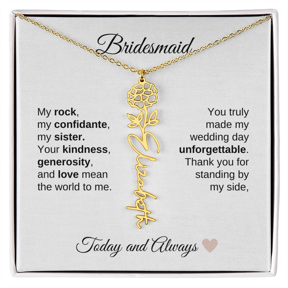 Bridesmaids Wedding Day Gifts Bridal Party Gifts Birth Flower Custom Name Necklace