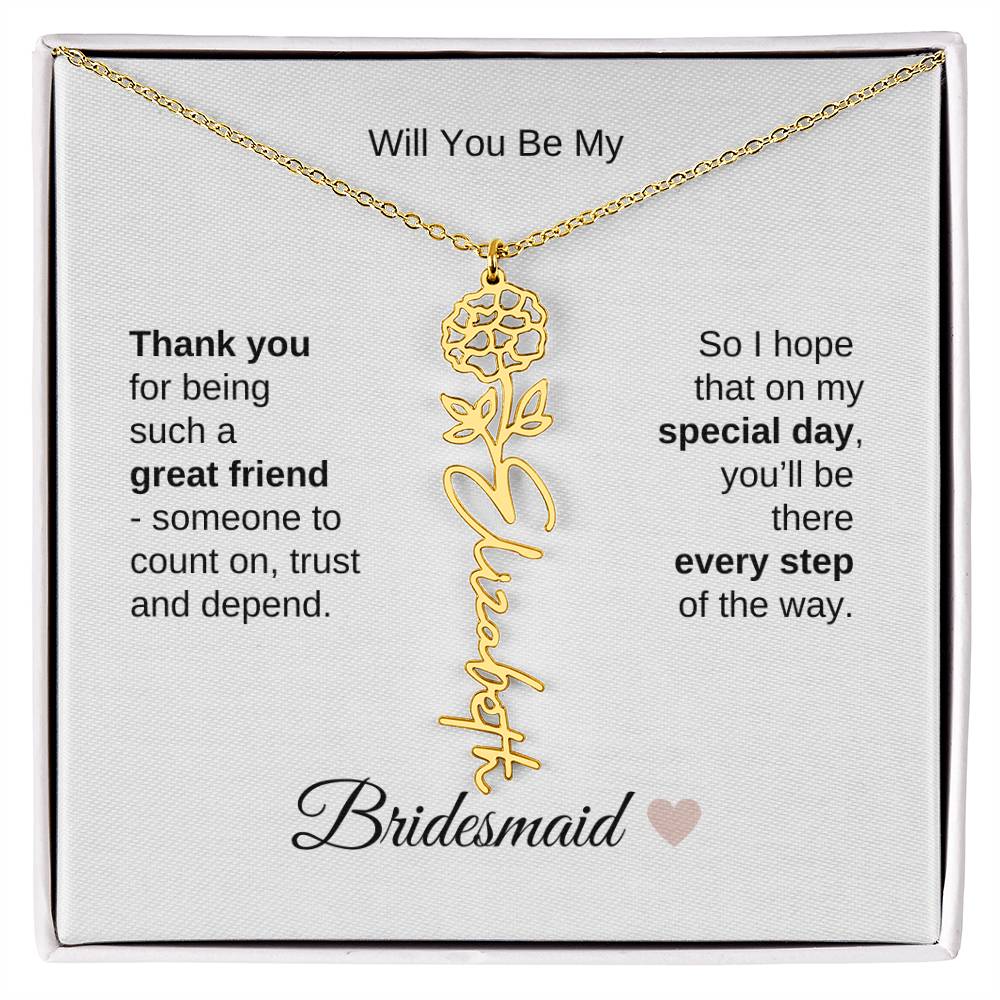 Will You Be My Bridesmaid Proposal Gift Birth Flower Custom Name Necklace