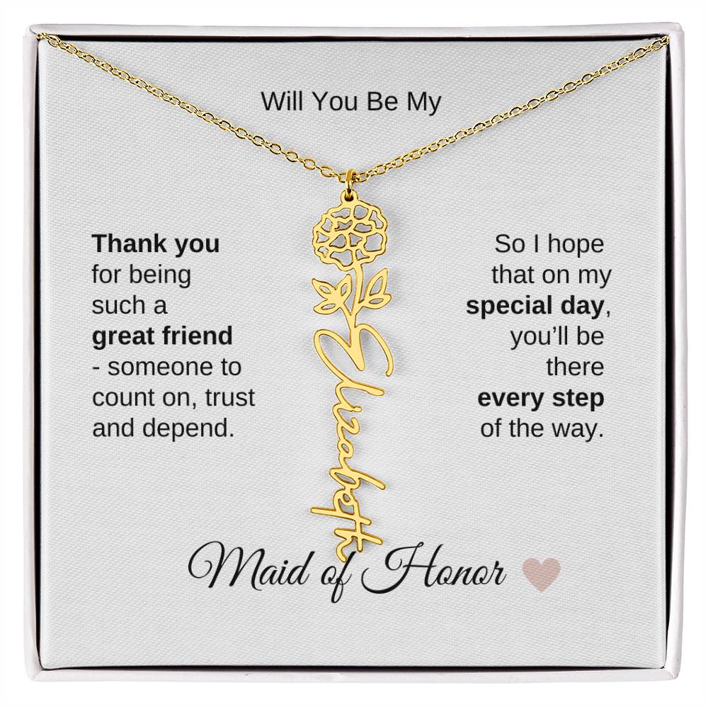 Will You Be My Maid of Honor Proposal Gift Birth Flower Name Necklace