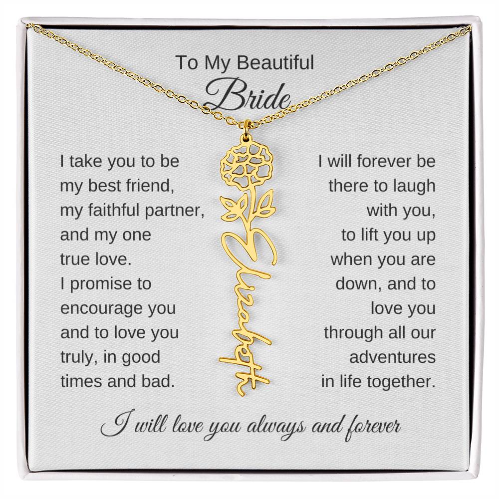 To My Beautiful Bride Gift To Bride From Groom Wedding Gift Flower Name Necklace