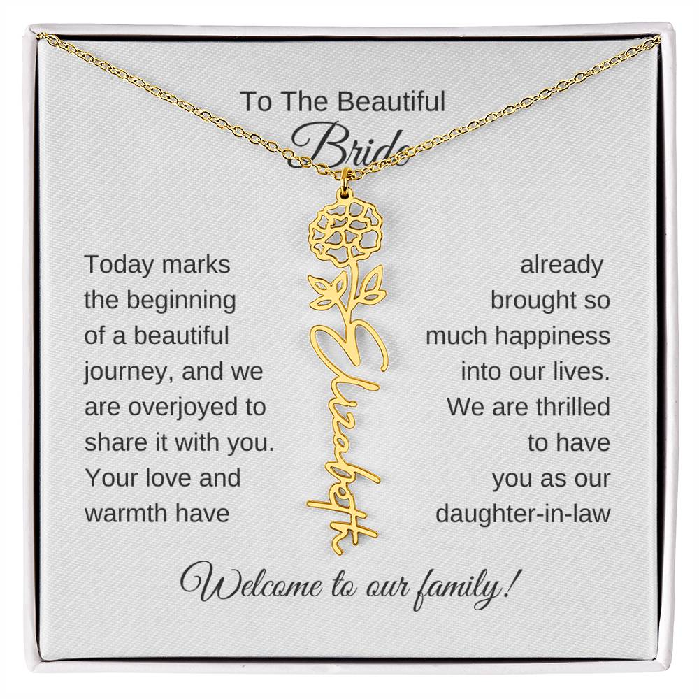 Daughter In Law Gift For Wedding, Flower Name Necklace, Wedding Gift Daughter-In-Law