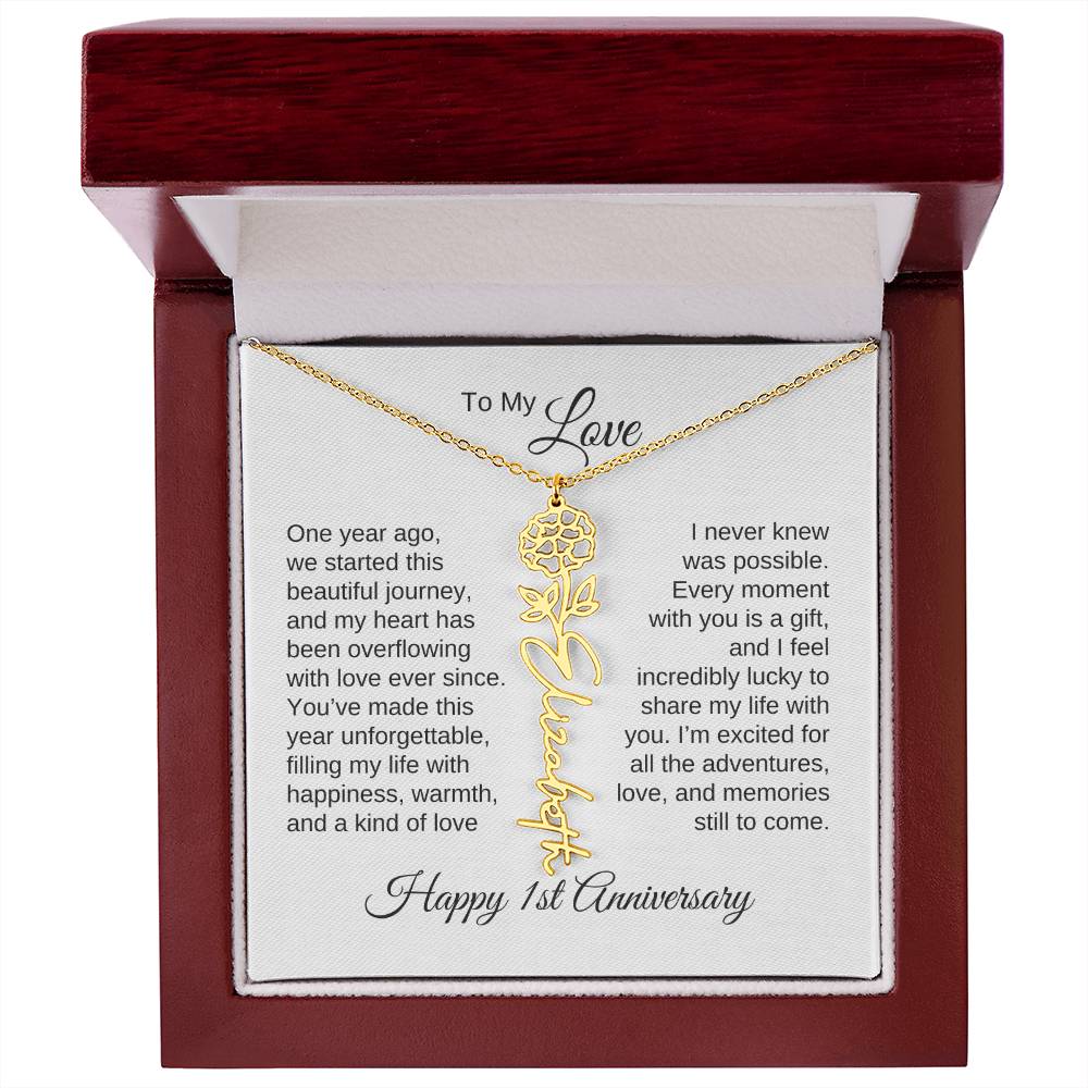 One Year Anniversary Gift for Her One Year Anniversary, Flower Name Necklace