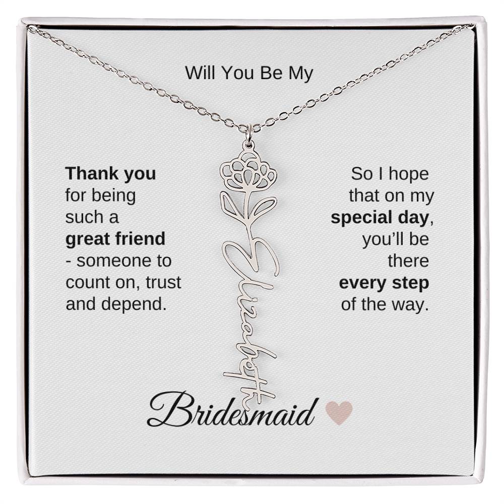 Will You Be My Bridesmaid Proposal Gift Birth Flower Custom Name Necklace