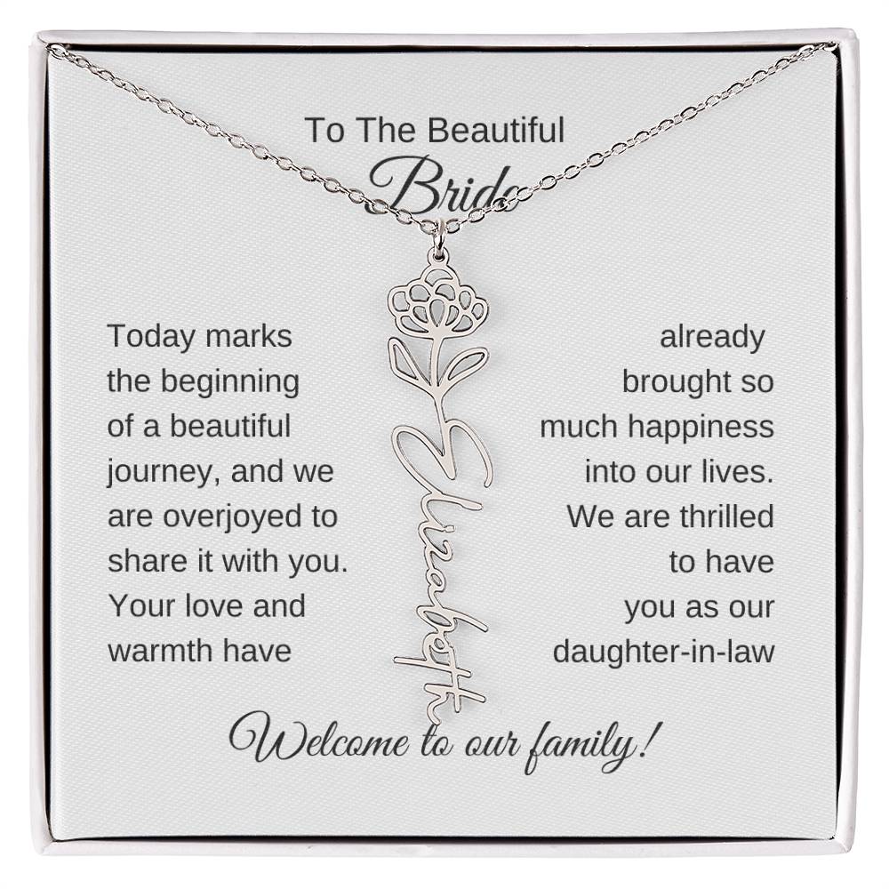 Daughter In Law Gift For Wedding, Flower Name Necklace, Wedding Gift Daughter-In-Law