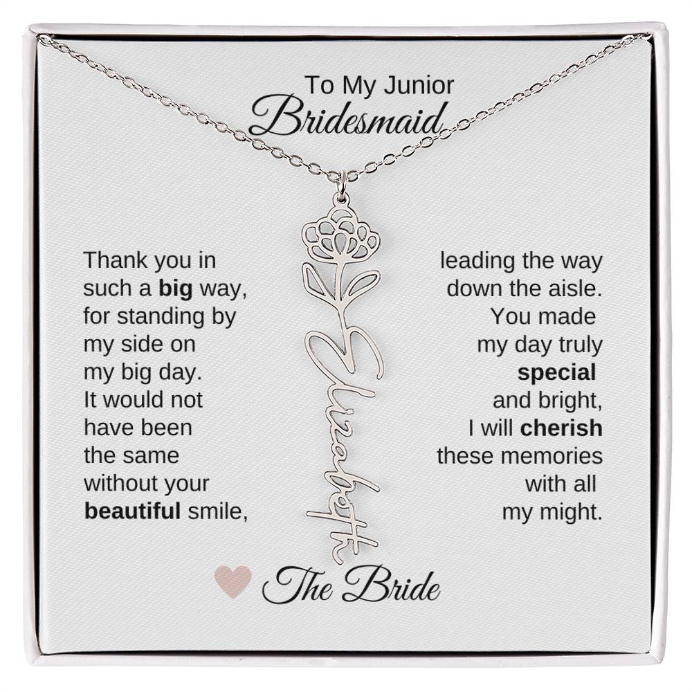 Junior Bridesmaid Gifts Wedding Bridal Party Gifts Birth Flower Custom Name - MKT Custom Jewelry