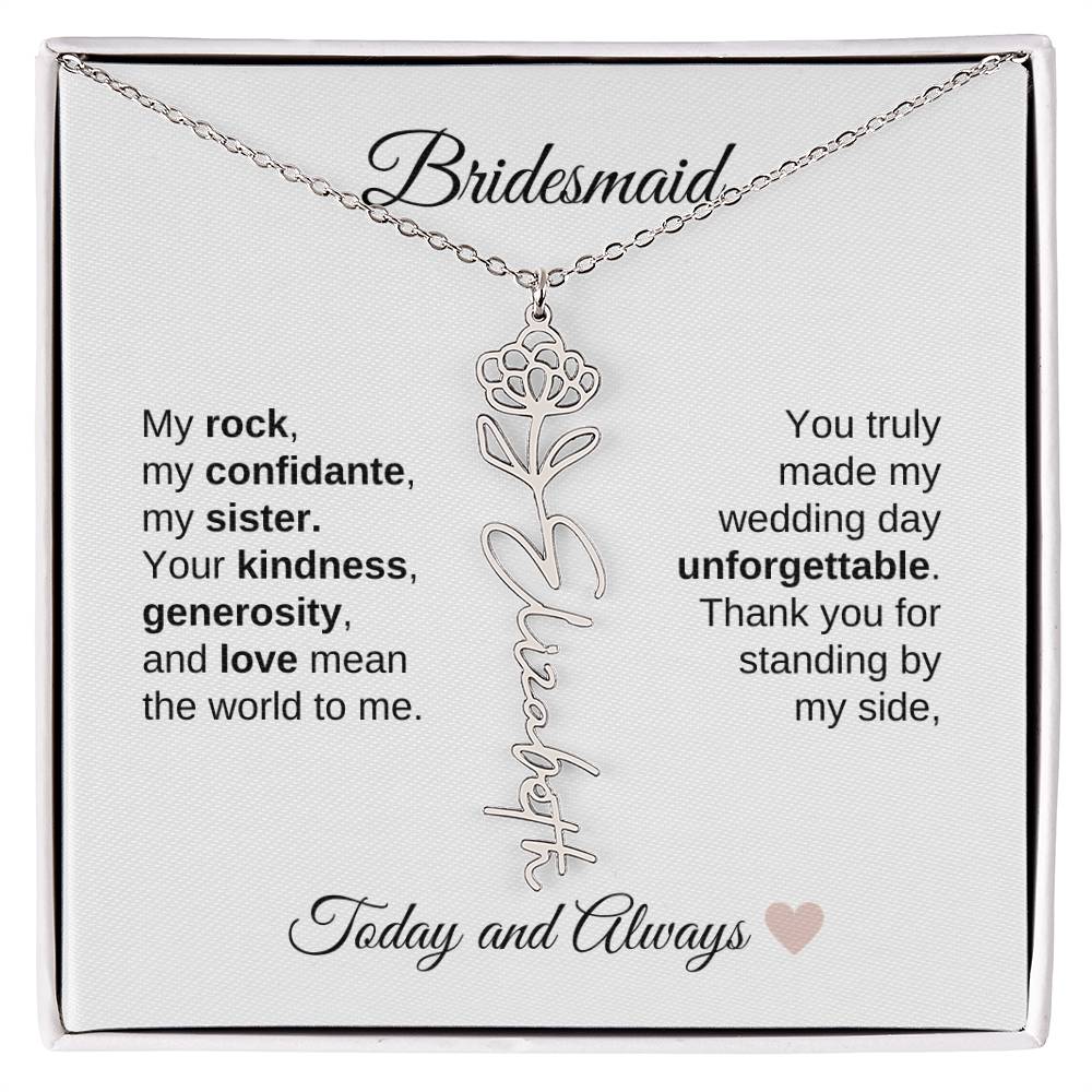 Bridesmaids Wedding Day Gifts Bridal Party Gifts Birth Flower Custom Name Necklace