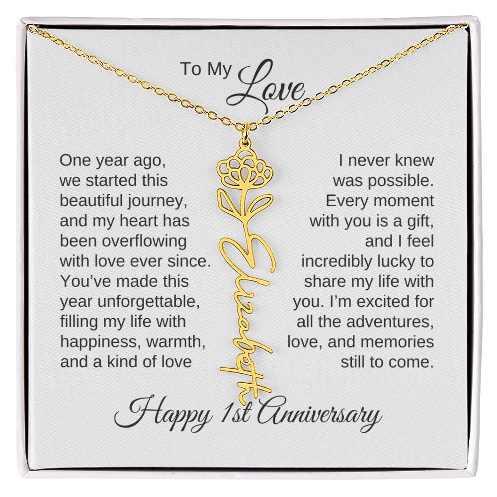 One Year Anniversary Gift for Her One Year Anniversary, Flower Name Necklace