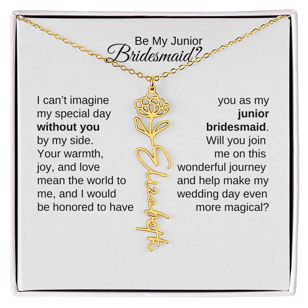 Junior Bridesmaid Proposal Gift, Flower Name Necklace, Jr Bridesmaid Gift