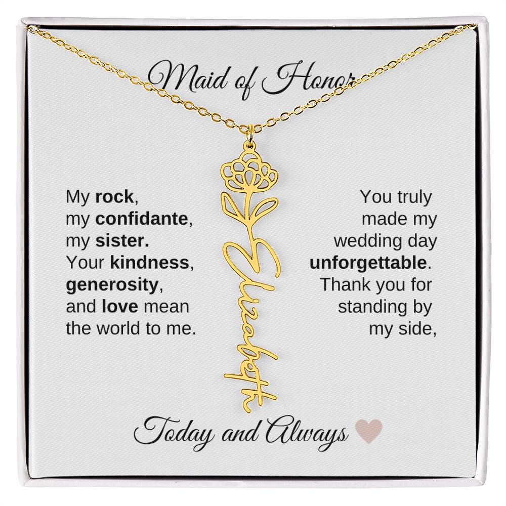 Maid of Honor Wedding Day Gifts Bridal Party Gifts Birth Flower Name Necklace