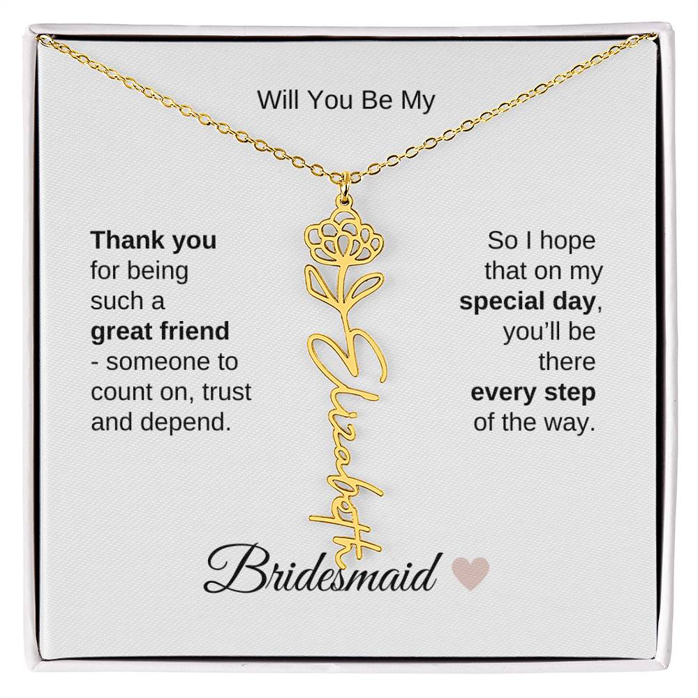 Will You Be My Bridesmaid Proposal Gift Birth Flower Custom Name Necklace