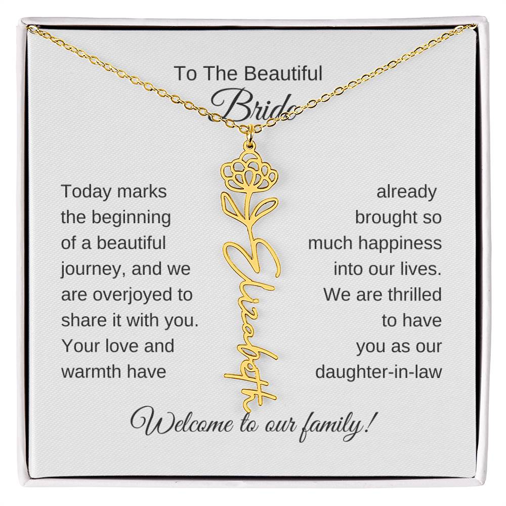 Daughter In Law Gift For Wedding, Flower Name Necklace, Wedding Gift Daughter-In-Law