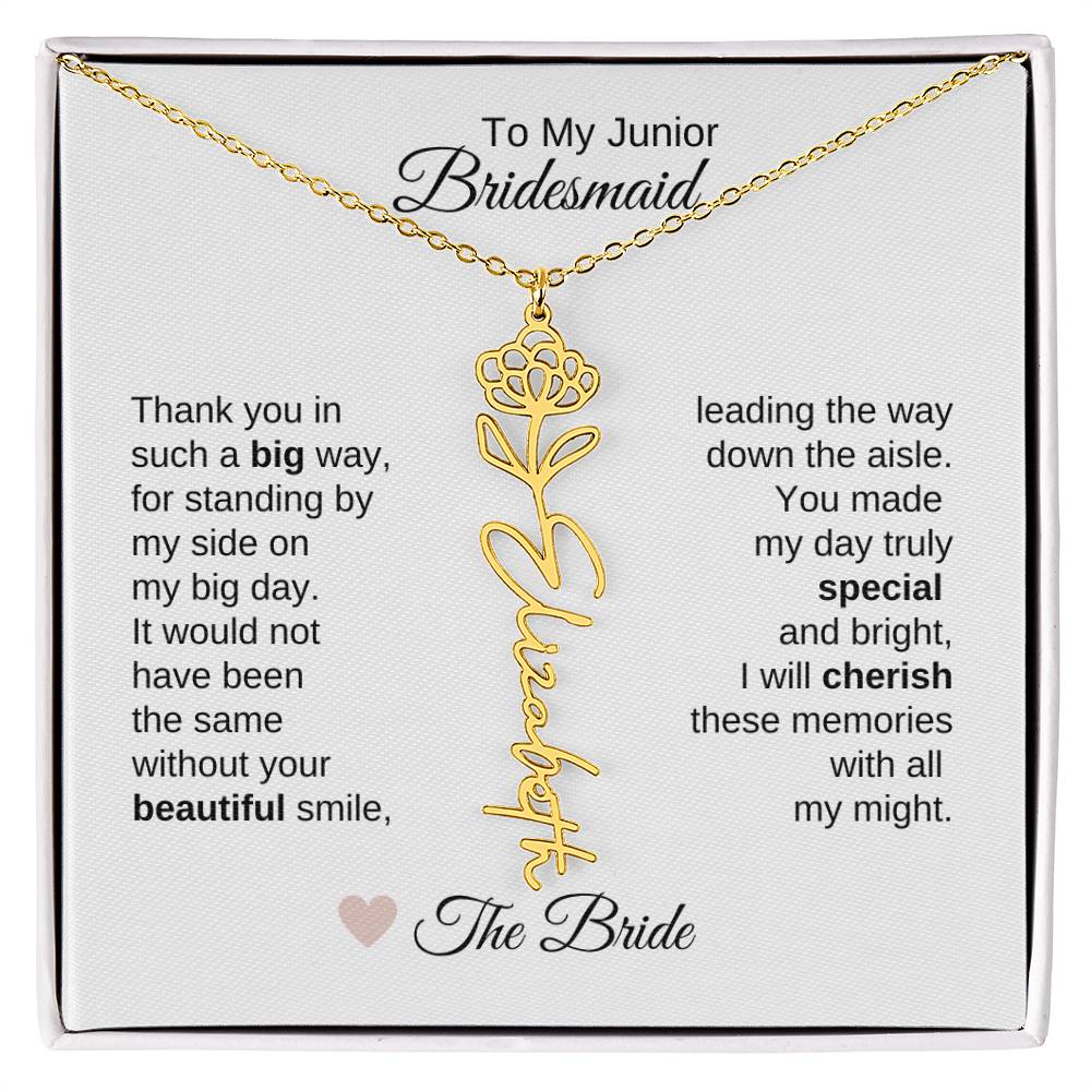 Junior Bridesmaid Gifts Wedding Bridal Party Gifts Birth Flower Custom Name - MKT Custom Jewelry