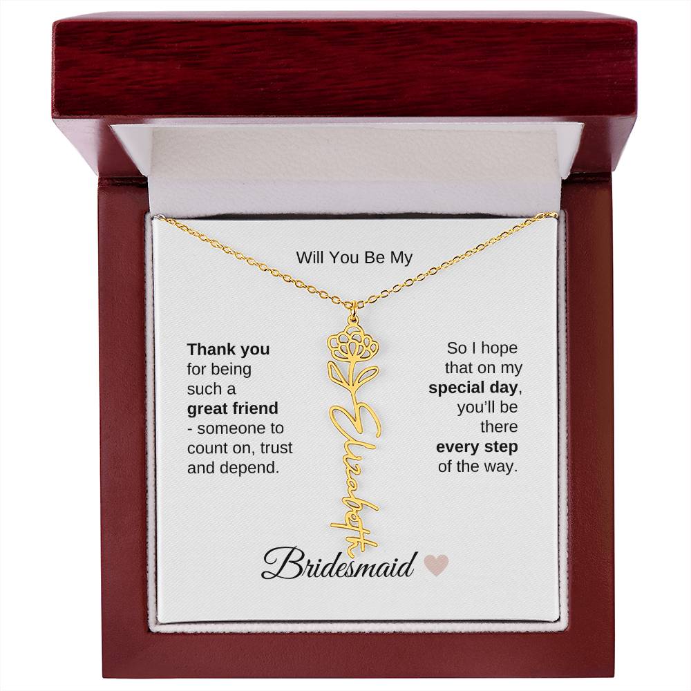 Will You Be My Bridesmaid Proposal Gift Birth Flower Custom Name Necklace