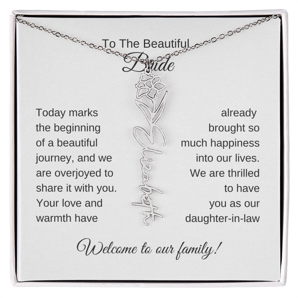 Daughter In Law Gift For Wedding, Flower Name Necklace, Wedding Gift Daughter-In-Law