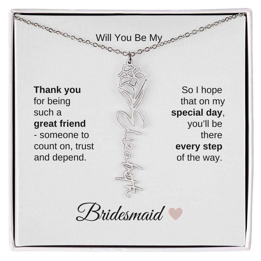 Will You Be My Bridesmaid Proposal Gift Birth Flower Custom Name Necklace