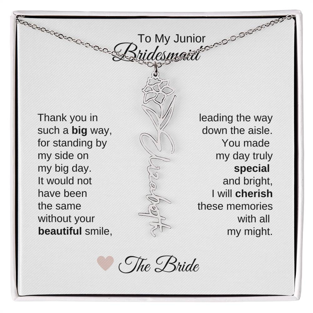 Junior Bridesmaid Gifts Wedding Bridal Party Gifts Birth Flower Custom Name - MKT Custom Jewelry