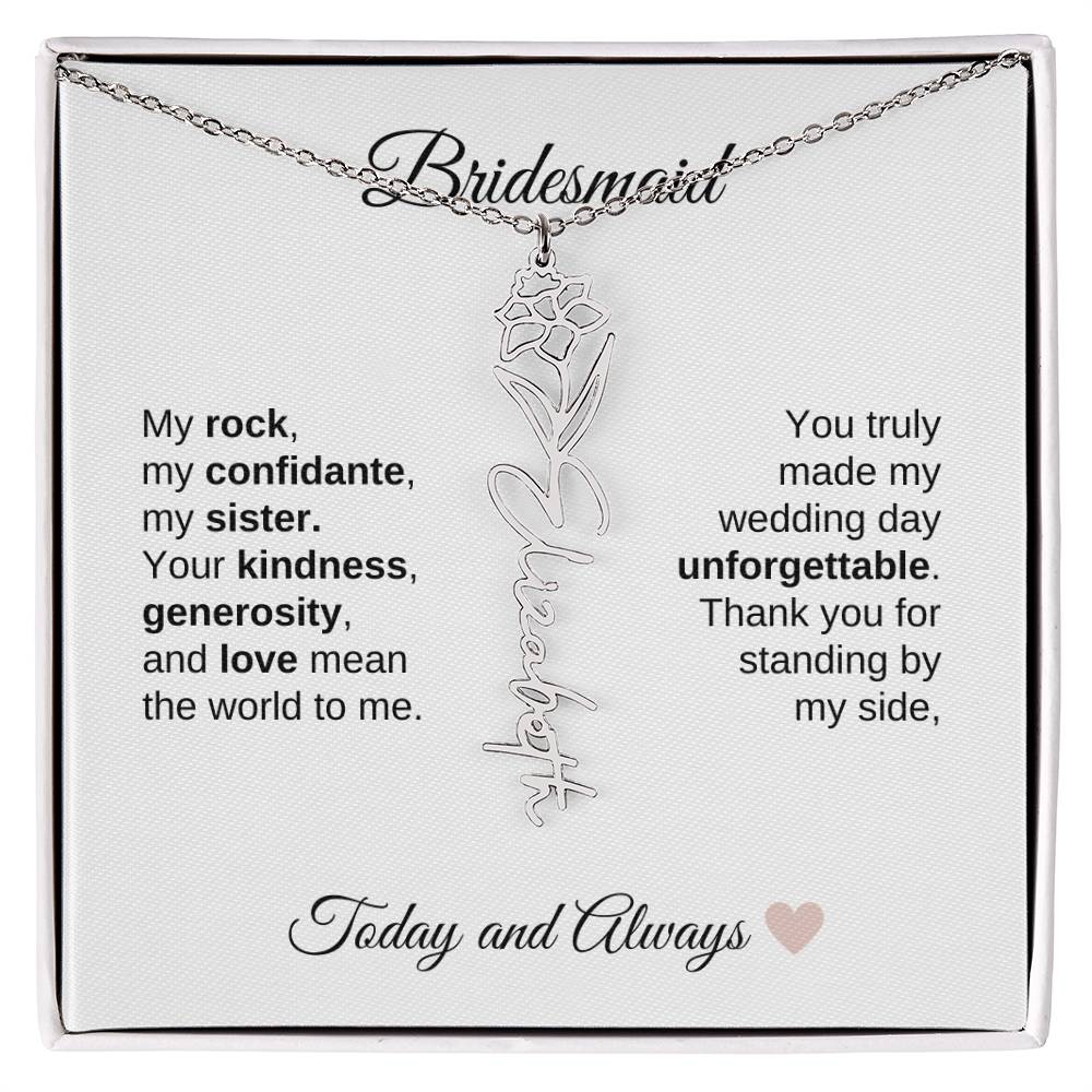 Bridesmaids Wedding Day Gifts Bridal Party Gifts Birth Flower Custom Name Necklace