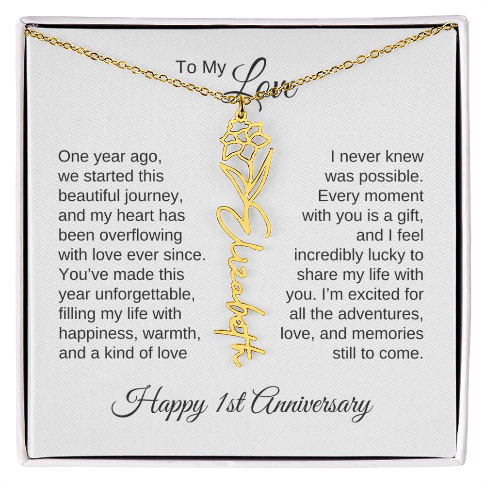 One Year Anniversary Gift for Her One Year Anniversary, Flower Name Necklace