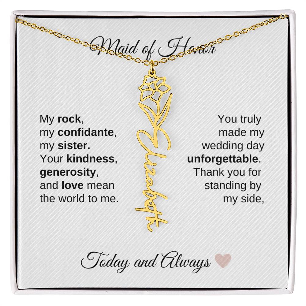 Maid of Honor Wedding Day Gifts Bridal Party Gifts Birth Flower Name Necklace