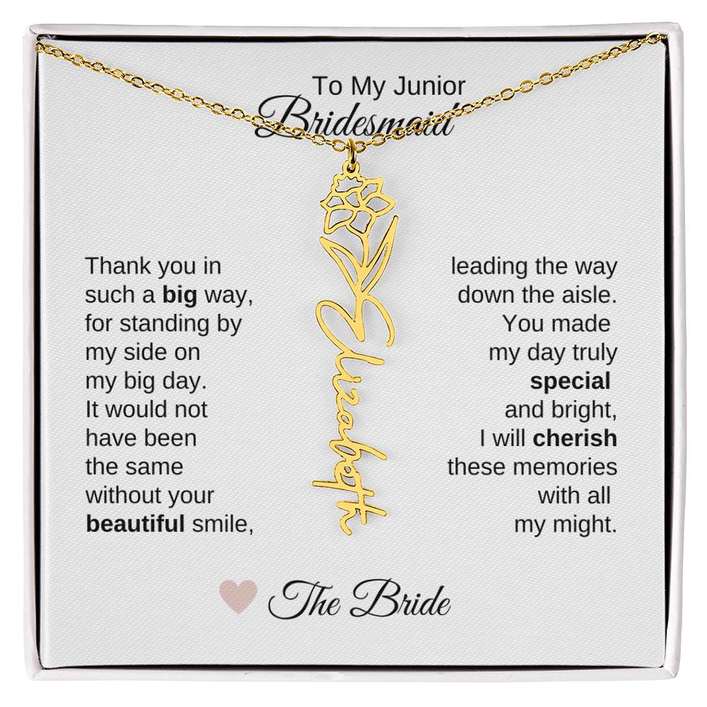 Junior Bridesmaid Gifts Wedding Bridal Party Gifts Birth Flower Custom Name - MKT Custom Jewelry